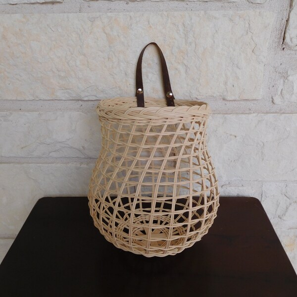 Hanging Onion Storage Basket, handwoven with reed, vegetable basket