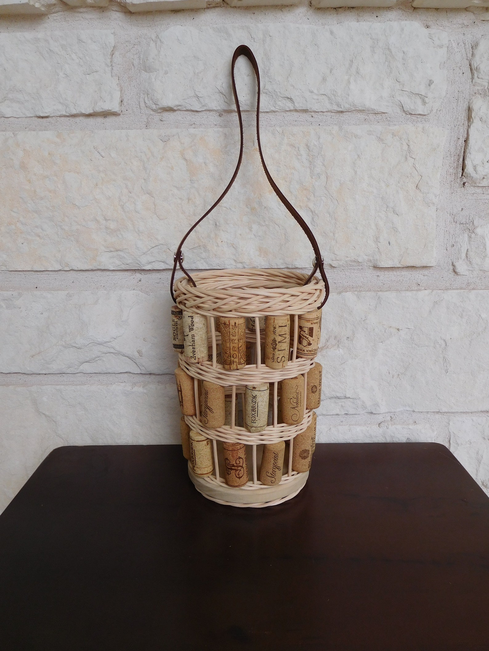 Single wine cork tote basket Etsy