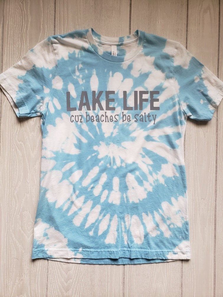 LAKE LIFE Bleached T-shirt Reverse Tie Dye Lake Vacation 