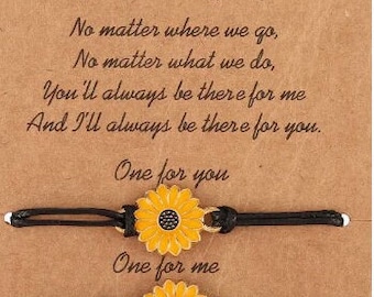 Sunflower Friendship Matching Adjustable Bracelets for Best Friends, Mother Daughter, Sisters