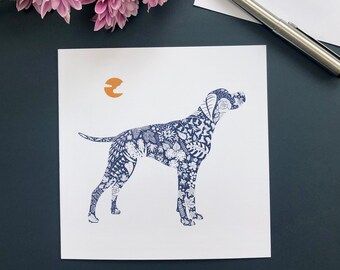 Pointer Silhouette, Blank Greeting Card, Dog Notecard, Floral Pattern
