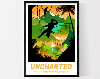 Uncharted 10th Anniversary Nathan Drake Adventure Jungle Art Deco Design Artwork Graphic Minimal Minimalist Game Gaming Poster Print Decor