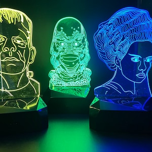 Creature, Frankenstein, and Bride bust (All 3) lights