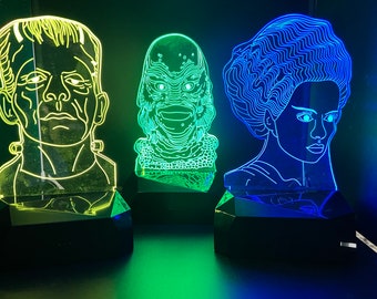 Creature, Frankenstein, and Bride bust (All 3) lights