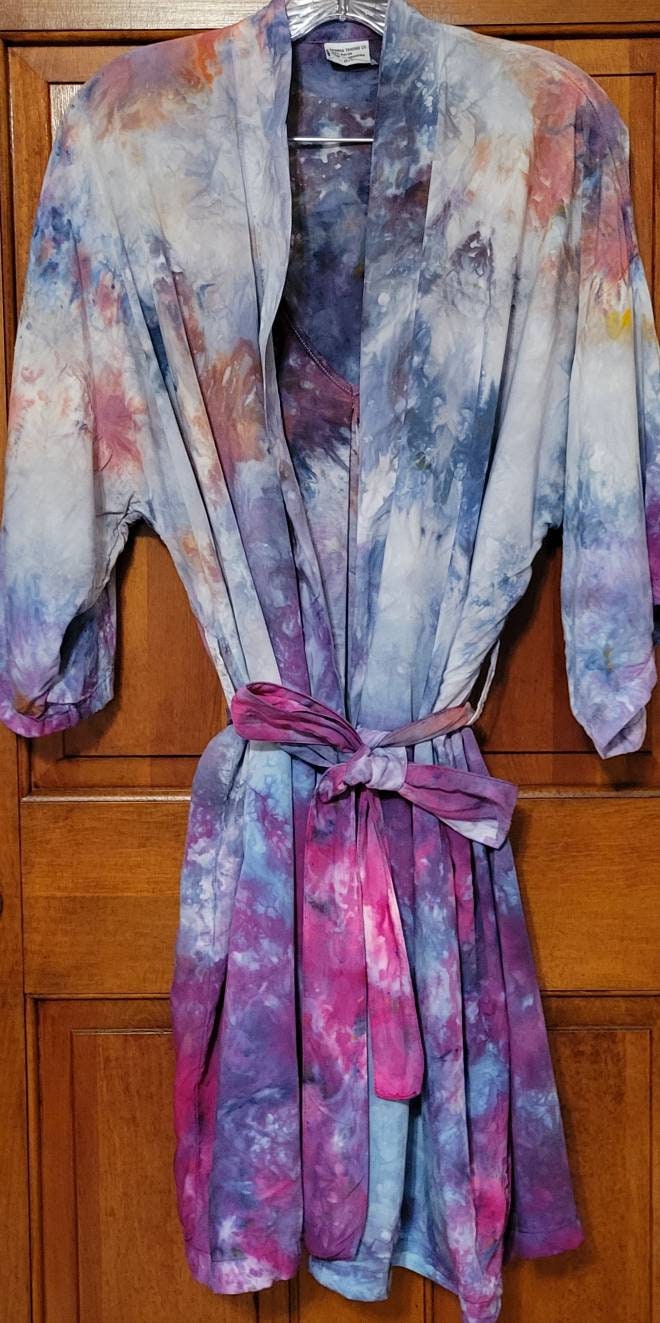 Ice Dyed Rayon Short Robe with Tie Unisex One Size Fits | Etsy