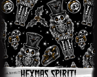 Skellymas digitaal naadloos patroon, sublimatie ontwerp, goth kerst beker stof handgetekende bestand png skelet notenkraker schedels horror