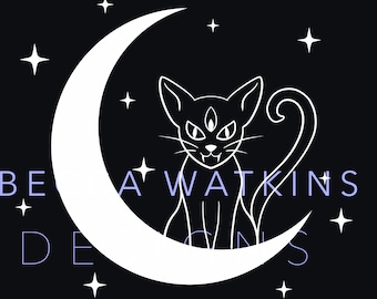 Cat Moon SVG Diseño para corte de vinilo Camiseta Impresión góndote Mystic Witchy tatuaje