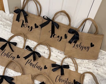 Tote bag Personalized Beach Tote Bag Bridesmaid Gift Jute Bag Wedding Burlap Bag Bridal Shower Gift Bachelorette Tote Bag Burlap Tote Bag