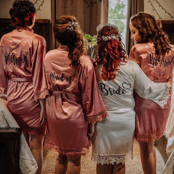 Bridesmaid robes Getting ready robes Wedding robes Bridal party robes Bride robe Personalized robes Lace robes Flower girl robe Bride to be