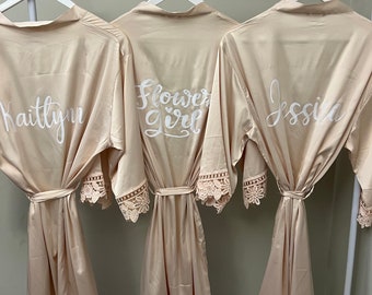 Lace Bridesmaid Robes | Bridal Party Robes | Bridesmaid Gifts | Lace Trim | Bridesmaid Proposal | Bridal Robes | Wedding Robes