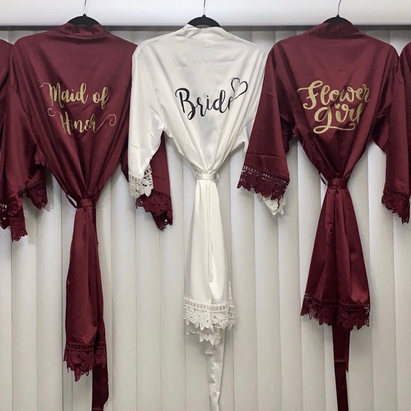 Bridesmaid Robes Bridesmaid Lace Robes Navy Bridal Robes Bridal Party Robes Satin Robes Dusty blue Robe Pretty Robes Flower girl Robes