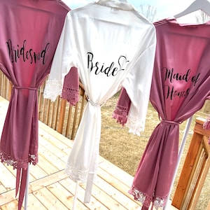 Bridesmaid robes Getting ready robes Wedding robes Bridal party robes Bride robe Personalized robes Lace robes Flower girl robe Bride to be