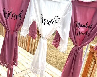 Bridesmaid robes Getting ready robes Wedding robes Bridal party robes Bride robe Personalized robes Lace robes Flower girl robe Bride to be