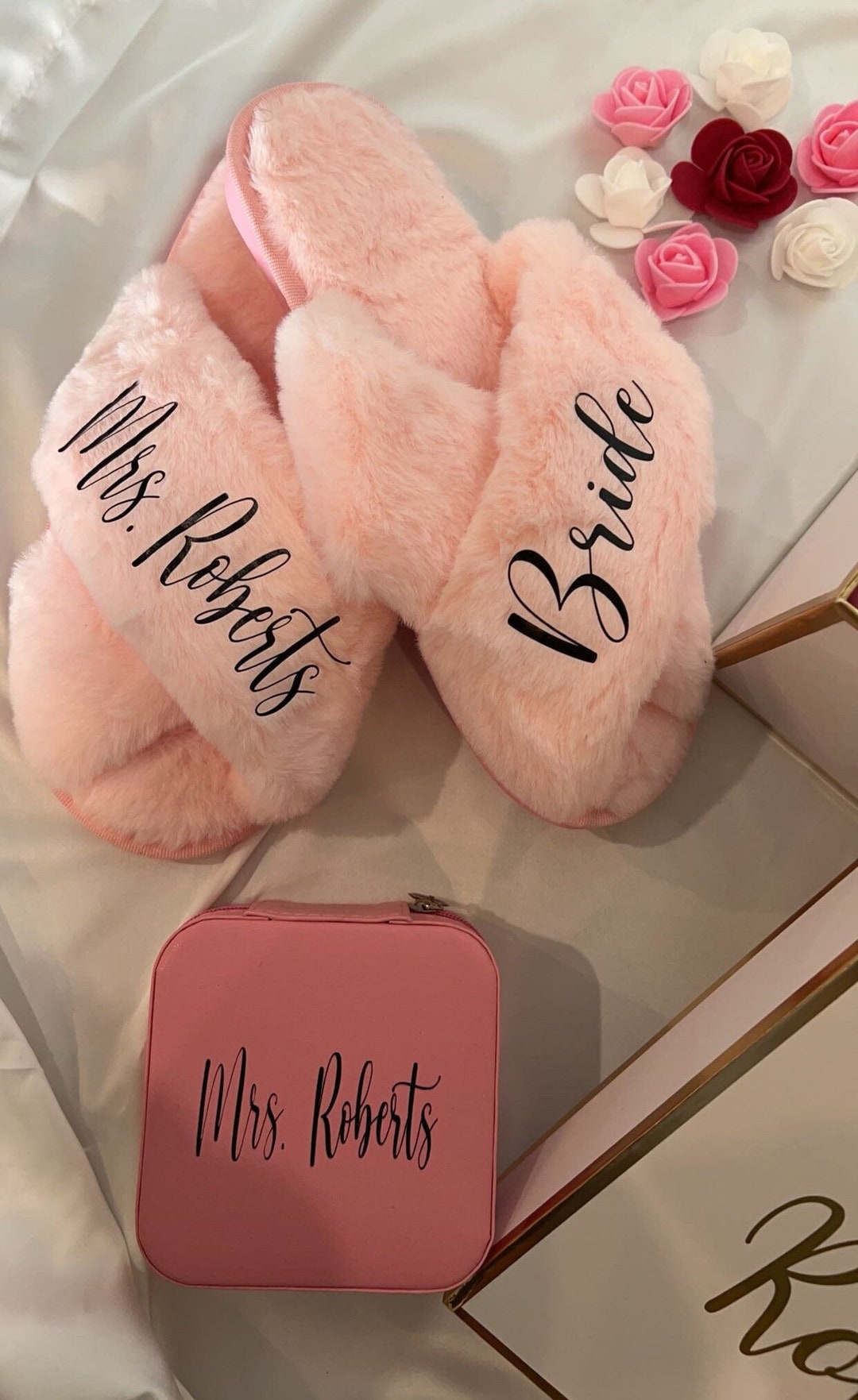 Fluffy Bride Bridesmaid Slippers Personalized Slippers Etsy