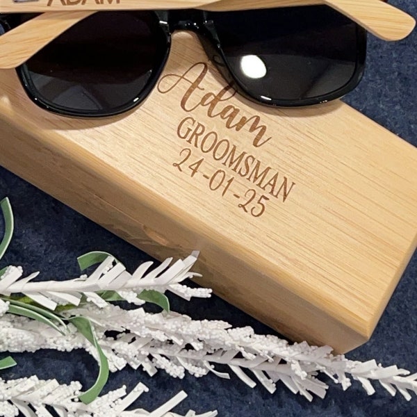 Sunglasses with box Groom to be Gift Gifts For Groomsmen Bridesmaid Wedding Gift For Guys Groomsmen Proposal Personalized Wooden Sunglasses