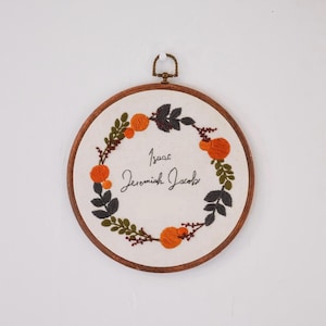 Custom hand embroidery Baby Name Wreathe Handmade Home Decor