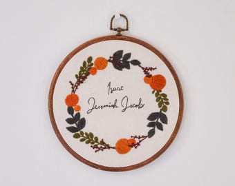 Custom hand embroidery Baby Name Wreathe Handmade Home Decor