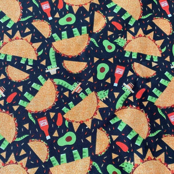 Dinosaur Tacos Fabric, 100% Cotton