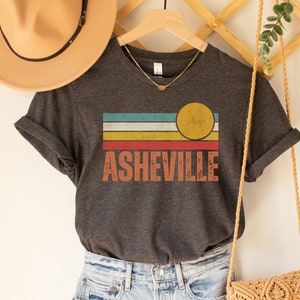 Asheville Retro Sunset Shirt, North Carolina T-Shirt, Asheville Trip Tshirt, Mountain Tshirt, Hiking Shirt, Outdoor Lover Gift, Asheville NC