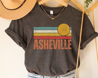 Asheville Retro Sunset Shirt, North Carolina T-Shirt, Asheville Trip Tshirt, Mountain Tshirt, Hiking Shirt, Outdoor Lover Gift, Asheville NC