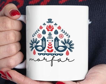 Morfar Gift, Swedish Grandpa Gift, Morfar Mug, Swedish Mug, Sweden Mug, Scandinavian Folk Art, Nordic Gift For Swedish Grandfather, God Jul