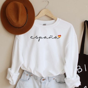 Espana Sweatshirt, Spain Crewneck Sweatshirt, Spanish Shirt, Spain Flag Shirt, Espana Shirt, Spain Travel Sweater, Barcelona Madrid Gift White