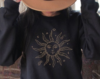 Sun Moon Boho Celestial Graphic Crewneck Unisex Sweatshirt Live By The Sun Love By The Moon Sweater Sun Moon Stars Sweatshirt Boho Sun Shirt