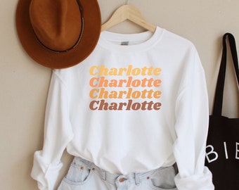 Charlotte Sweatshirt, Charlotte Shirt, Queen City Shirt, North Carolina Women's Sweater, Charlotte NC Sweater, NC Varsity Gifts, City Shirt