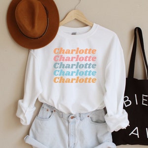 Charlotte Sweatshirt, Charlotte Shirt, Queen City Shirt, North Carolina Women's Sweater, Charlotte NC Sweater, NC Varsity Gift, City Shirt