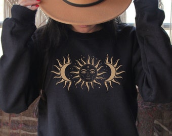 Sun Moon Boho Celestial Graphic Crewneck Sweatshirt Live By The Sun Love By The Moon Pullover Sun Moon Stars Sweatshirt Aesthetic Clothing