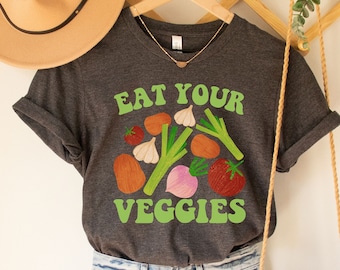 Eat Your Veggies Retro Graphic Shirt, Vegan Shirt, Farmers Market Tshirt, Vegetable Shirt, Mom Food T-Shirt, Vegetarian Apparel, Lunch Tee