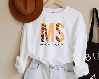 Multiple Sclerosis Awareness Crewneck Sweatshirt, MS Warrior Sweater For Women, Chronic Illness Shirt, Orange Ribbon, MS Awareness Shirt