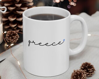 Greece Coffee Mug, Greek Heritage Gift, Travel Souvenir Ceramic Cup, Aesthetic Vacation Keepsake, Cute European Trip Coffee Cup