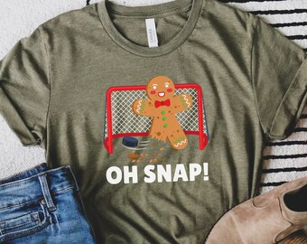 Christmas Hockey Shirt, Funny Hockey Lover Gift, Gingerbread Man Shirt, Matching Family Holiday Shirt, Hockey Mom Tshirt, Hockey Player Gift