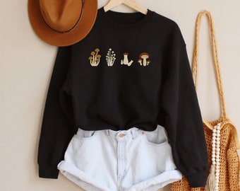 Dark Cottagecore Mushroom Sweatshirt, Vintage Botanical Fungi Art, Goblincore Nature Lover Gift