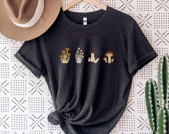 Mushrooms Illustration Shirt Vintage Nature Art Shirt Mycology Botanical Shirt Vintage Retro Mushroom Hunting Mushroom Clothes Nature Lover