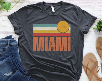 Miami Retro Sunset Shirt For Women Men, Miami Florida Souvenir, Florida Shirt, Beach Vacation Shirt, Miami Vacation Tee, Florida Gift