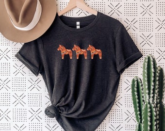 Dala Horse Shirt Horse Shirt Scandinavian Shirt Swedish Horse TShirt Horse Print Shirt Folk Art Tee Holiday Horse Shirt Scandinavian Gift