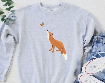 Sudadera Fox, Linda Camisa Fox, Regalo Para Fox Lover, Suéter Gráfico Animal Para Mujeres, Butterfly Crewneck, Regalo Para Butterfly Lover