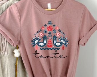 Tante T-Shirt, Bohemian Art Tee, Gift For Aunt, Christmas Gift, God Jul, Scandinavian Folk Art, Nordic Clothing, Norway Tshirt