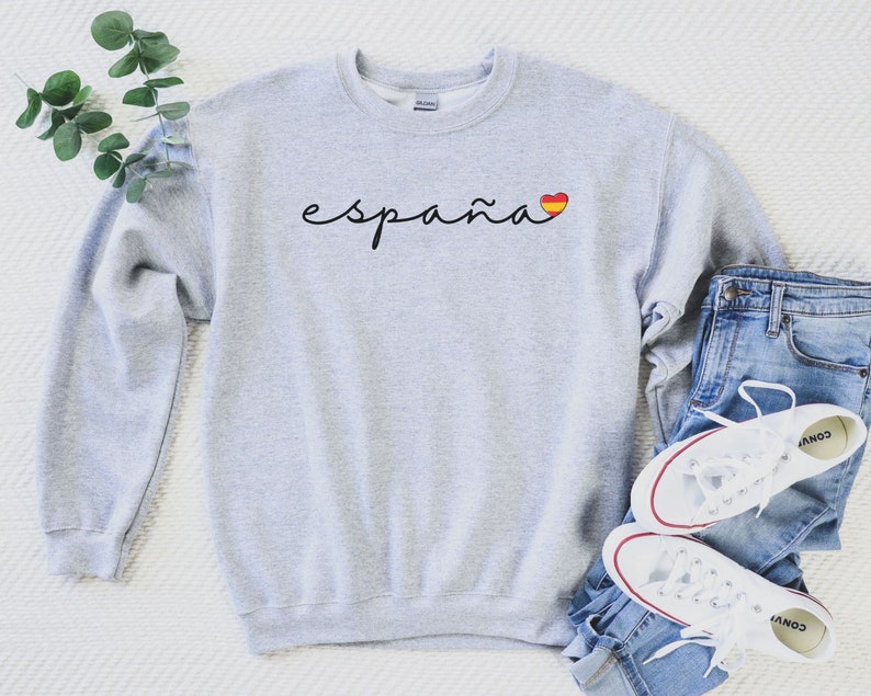 Espana Sweatshirt, Spain Crewneck Sweatshirt, Spanish Shirt, Spain Flag Shirt, Espana Shirt, Spain Travel Sweater, Barcelona Madrid Gift Sport Grey
