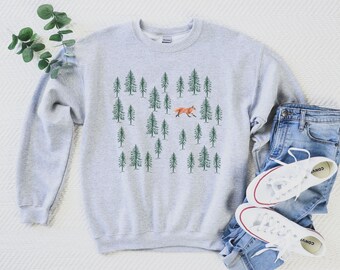 Fox Sweatshirt, Winter Outfit, Cute Holiday Outfit, Women's Winter Sweater, Ladies Outdoors Shirt, Wildlife Crewneck, Christmas Gift