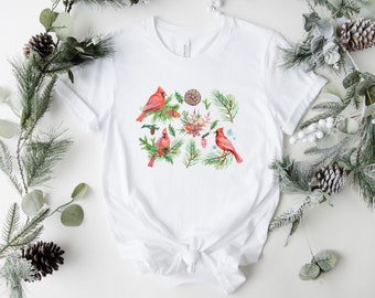 Red Cardinal Christmas Shirt, Redbird Shirt, Christmas Bird Tshirt, Winter Bird T-Shirt, Woodlands Animal Gift, Cardinal Lover Gift