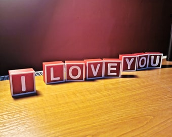 I LOVE YOU Building Block Decorative Squares - Valentines