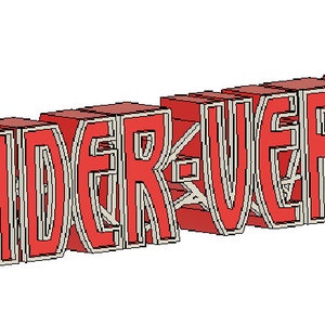 May include: A red 3D logo with the word "SPIDER-VERSE" in a bold, blocky font.