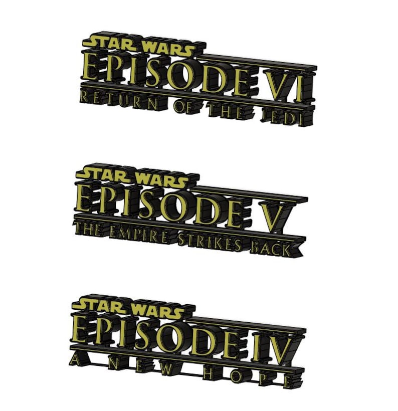 May include: A black and gold 3D graphic of the Star Wars Episode VI title card, "Return of the Jedi".