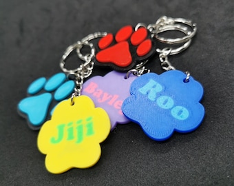 Personalised Paw keyrings - Pet owners - Animal Gifts - Customised - Wide range of colours