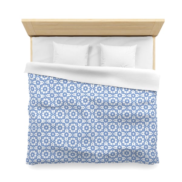 Duvet Cover Queen King Twin XL Size Coastal Aesthetic Home Decor Blue and White Bedding Moroccan Print Pattern for Bedroom Style Bed Linen