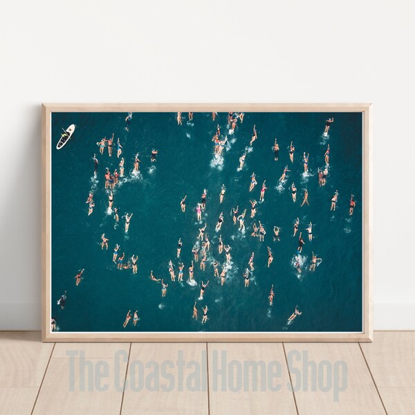 Aerial Beach Photo Teal Ocean Water With Swimmers Drone Capture Art Living Dining Room Bedroom Dorm Beach Lovers Birthday DIGITAL DOWNLOAD