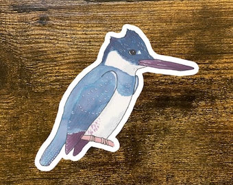Sticker martin-pêcheur ceinturé : sticker aquarelle oiseau